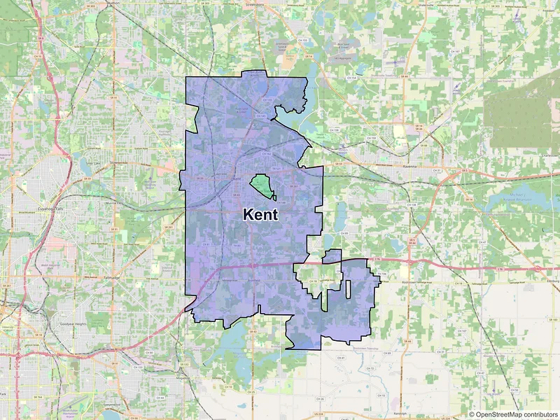 Map of Kent, Ohio and ZIP codes