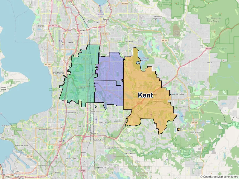 Map of Kent, Washington and ZIP codes