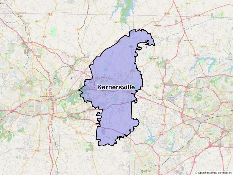 Map of Kernersville, North Carolina and ZIP codes