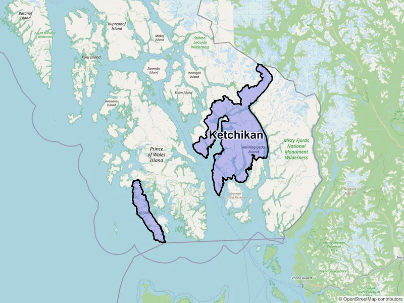 Map of Ketchikan, Alaska and ZIP codes
