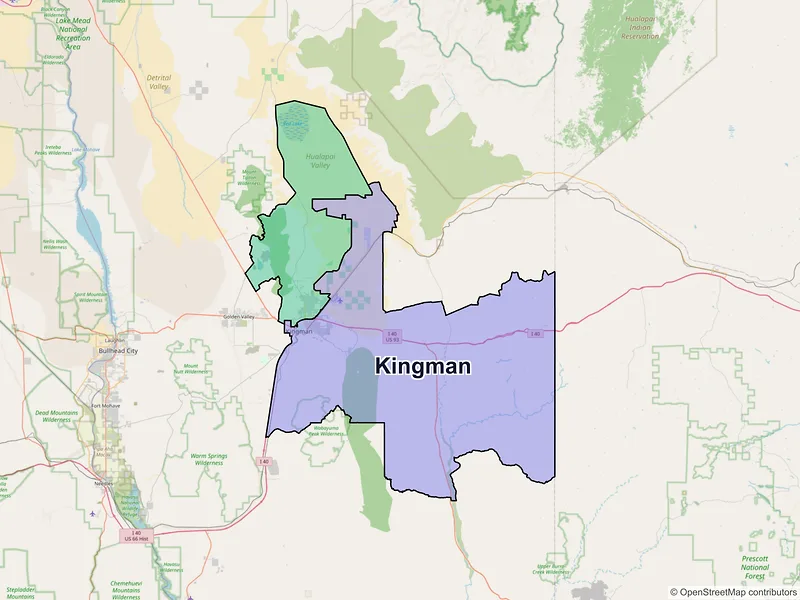 Map of Kingman, Arizona and ZIP codes