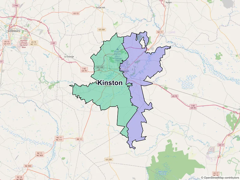 Map of Kinston, North Carolina and ZIP codes