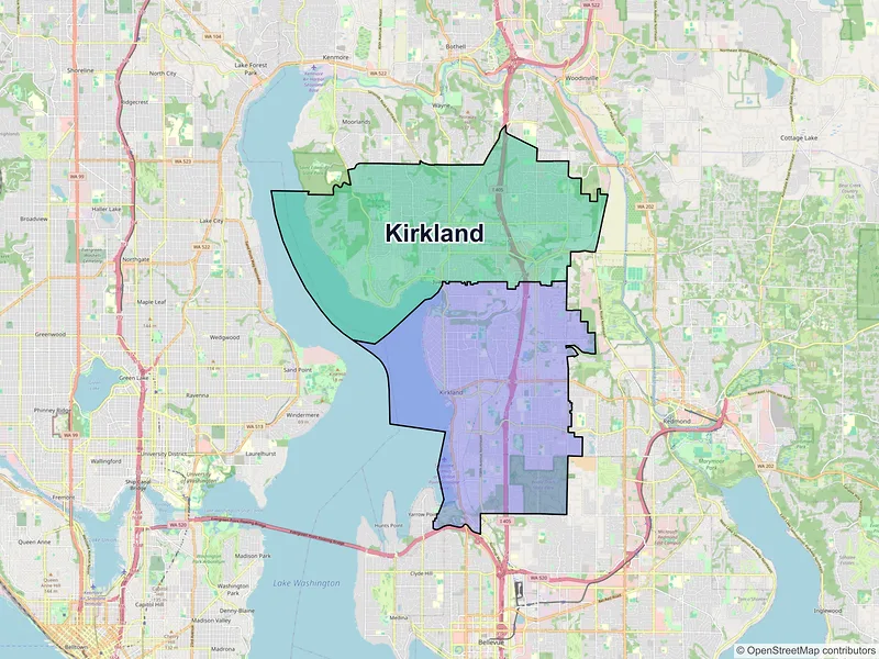 Map of Kirkland, Washington and ZIP codes