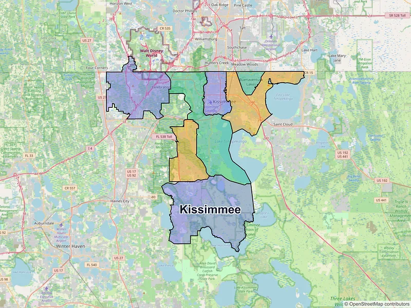 Map of Kissimmee, Florida and ZIP codes