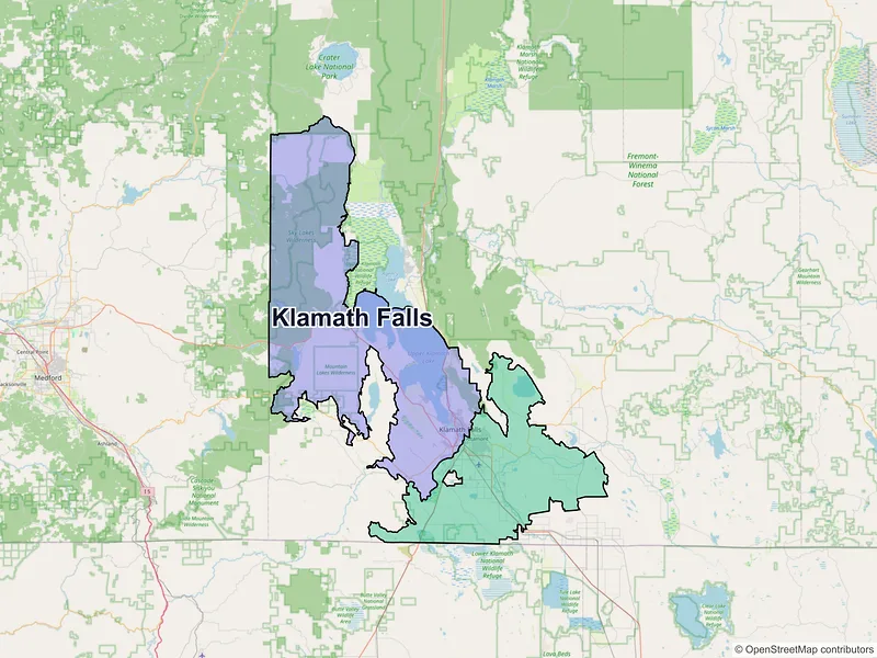 Map of Klamath Falls, Oregon and ZIP codes