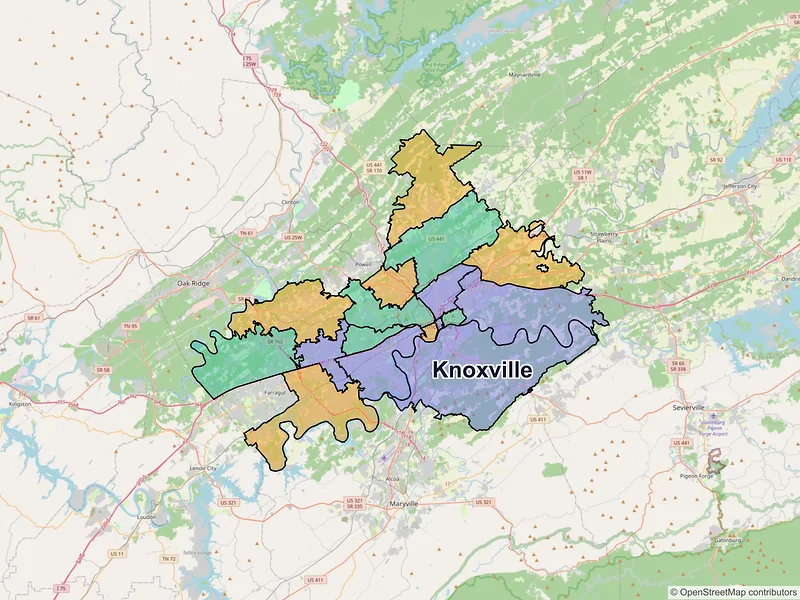 Map of Knoxville, Tennessee and ZIP codes