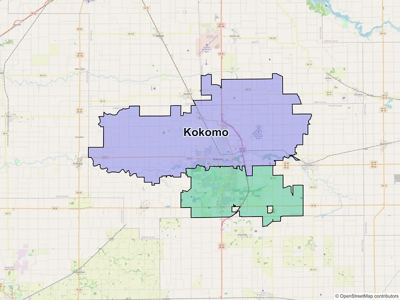 Map of Kokomo, Indiana and ZIP codes
