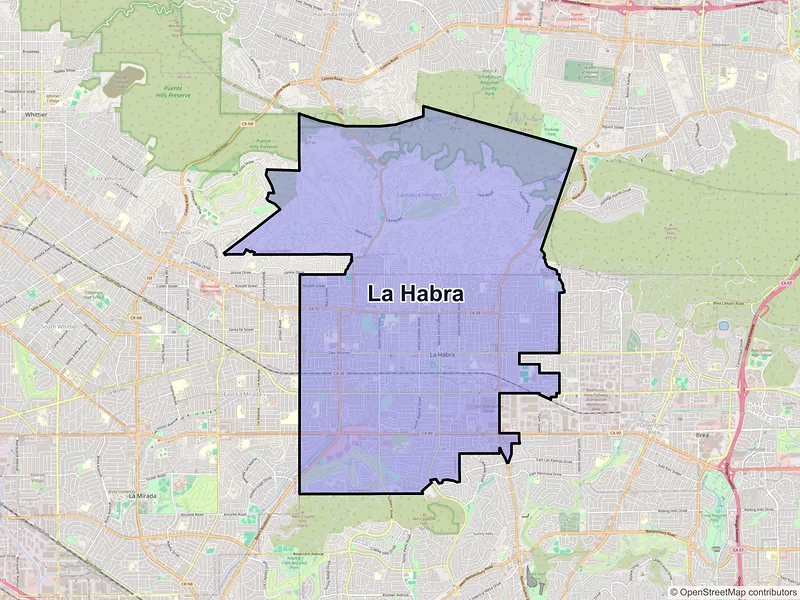 Map of La Habra, California and ZIP codes