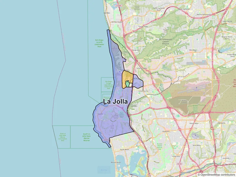 Map of La Jolla, California and ZIP codes