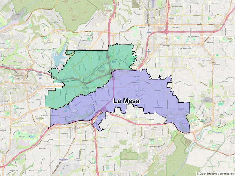 Map of La Mesa, California and ZIP codes