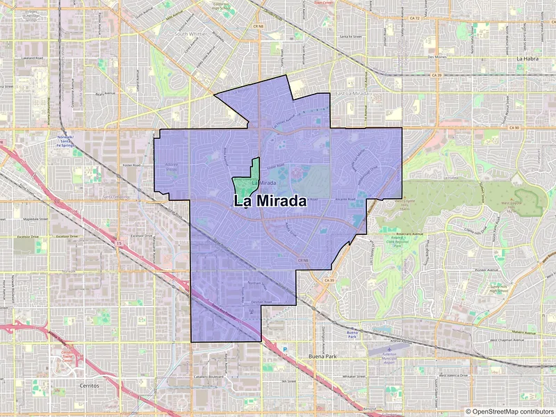 Map of La Mirada, California and ZIP codes