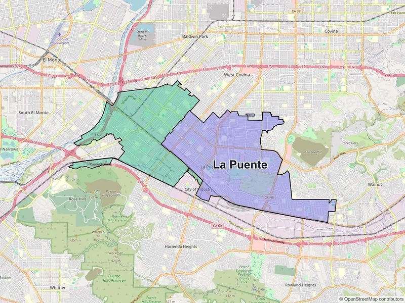 Map of La Puente, California and ZIP codes
