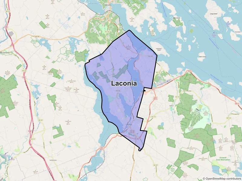 Map of Laconia, New Hampshire and ZIP codes