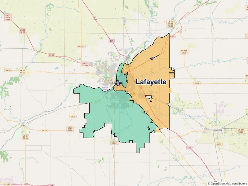 Map of Lafayette, Indiana and ZIP codes