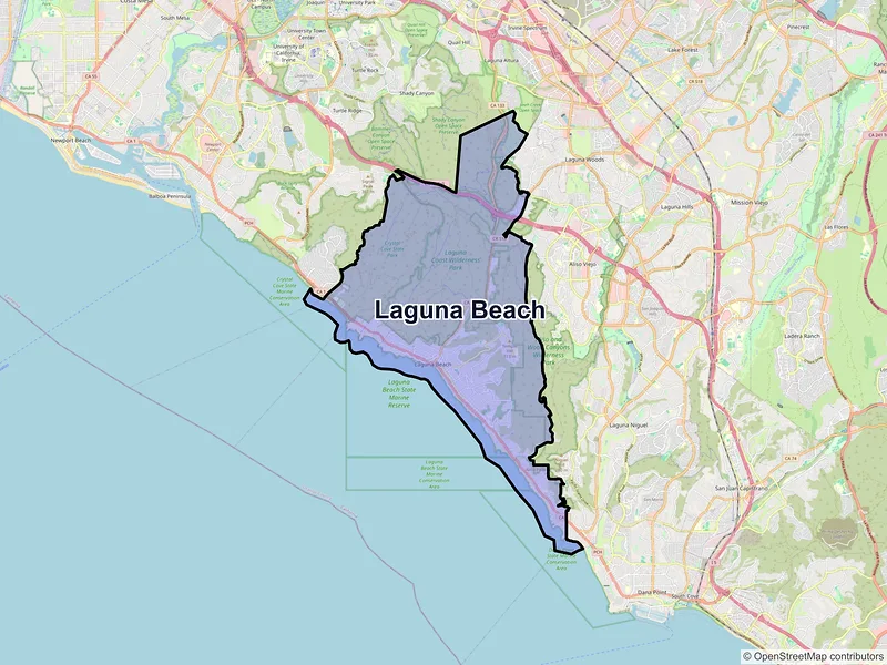 Map of Laguna Beach, California and ZIP codes