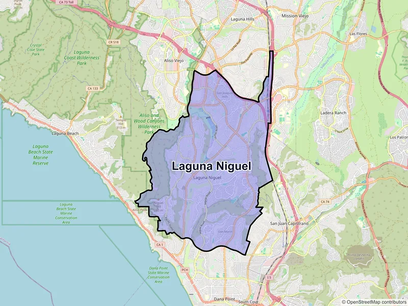 Map of Laguna Niguel, California and ZIP codes