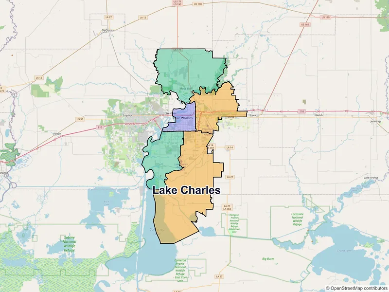 Map of Lake Charles, Louisiana and ZIP codes