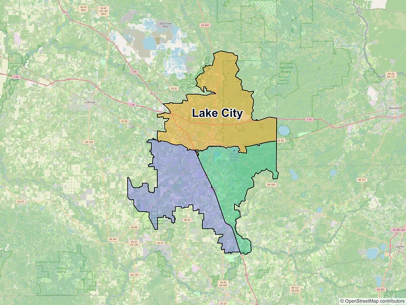 Map of Lake City, Florida and ZIP codes