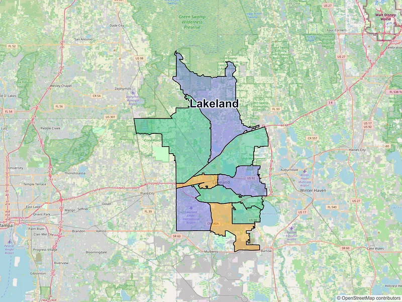 Map of Lakeland, Florida and ZIP codes