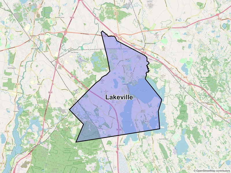 Map of Lakeville, Massachusetts and ZIP codes