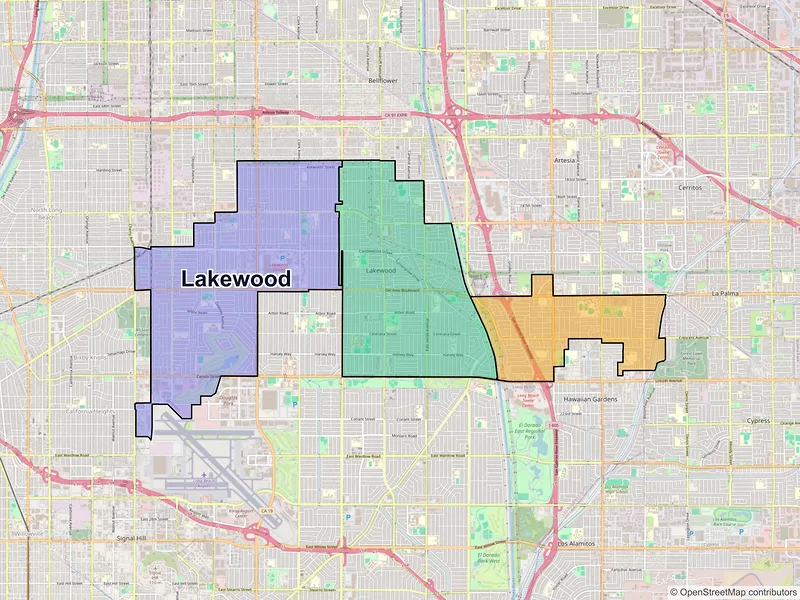 Map of Lakewood, California and ZIP codes