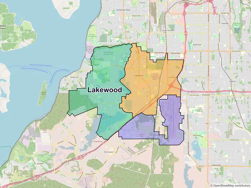 Map of Lakewood, Washington and ZIP codes