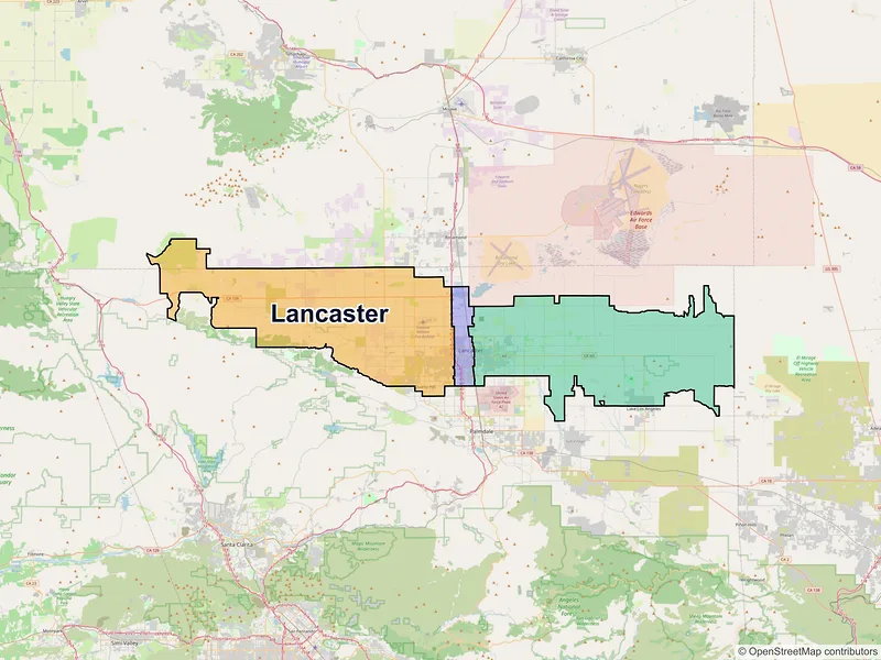 Map of Lancaster, California and ZIP codes