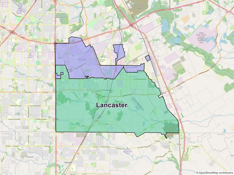 Map of Lancaster, Texas and ZIP codes
