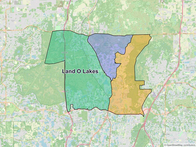 Map of Land O Lakes, Florida and ZIP codes