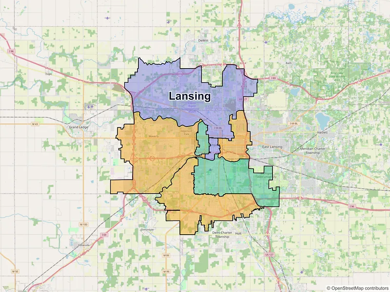 Map of Lansing, Michigan and ZIP codes