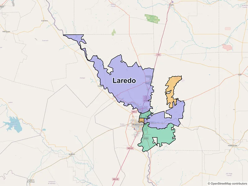 Map of Laredo, Texas and ZIP codes