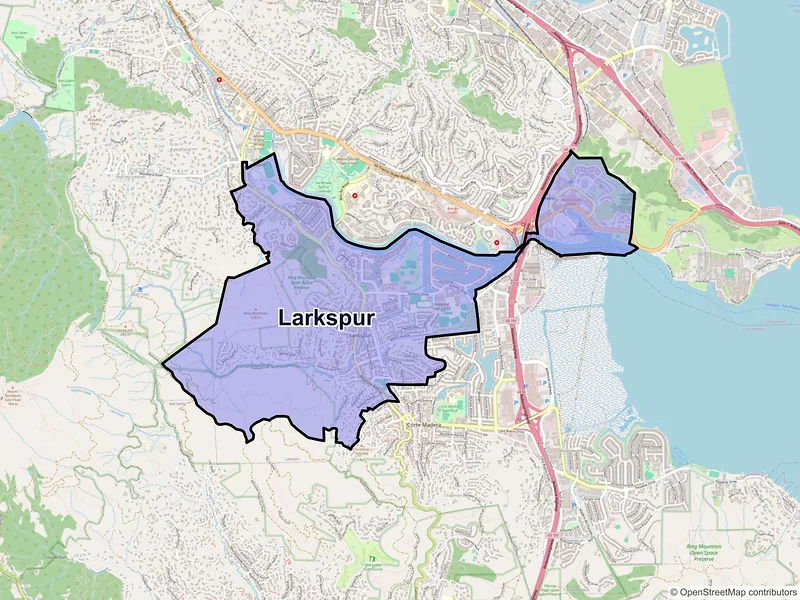 Map of Larkspur, California and ZIP codes