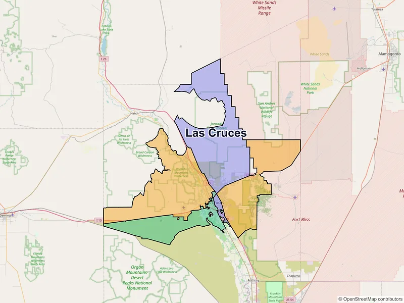 Map of Las Cruces, New Mexico and ZIP codes