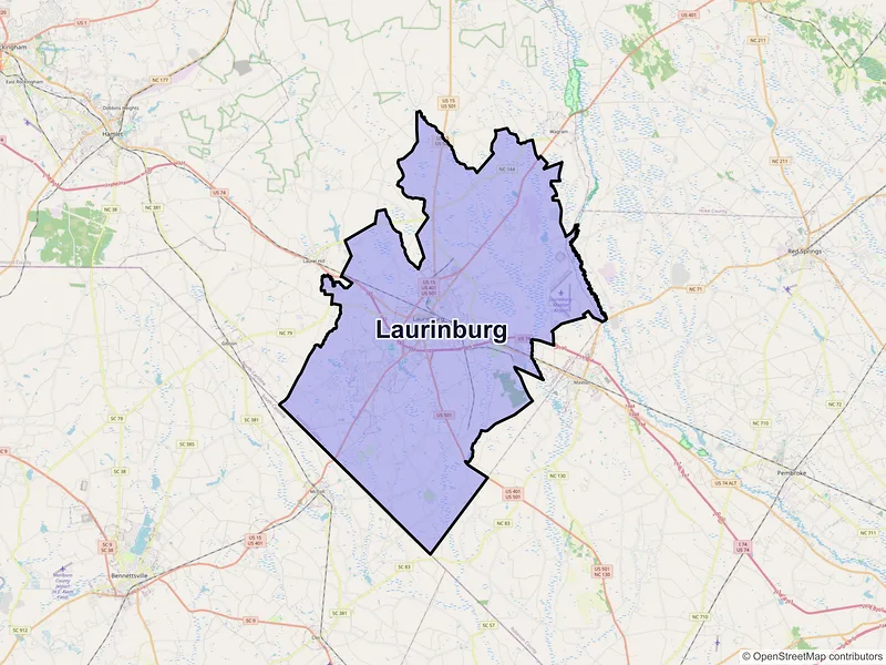 Map of Laurinburg, North Carolina and ZIP codes