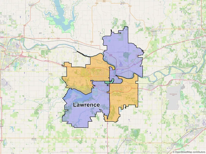 Map of Lawrence, Kansas and ZIP codes