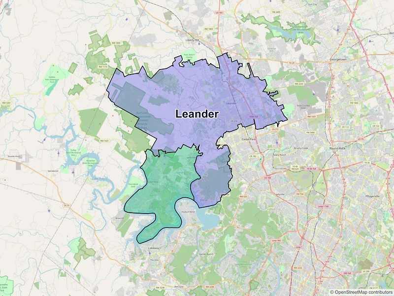 Map of Leander, Texas and ZIP codes