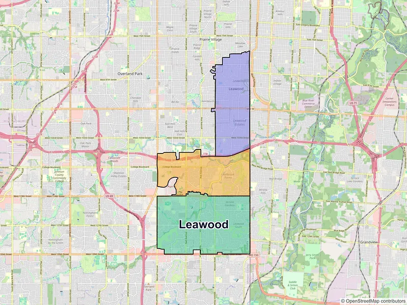 Map of Leawood, Kansas and ZIP codes