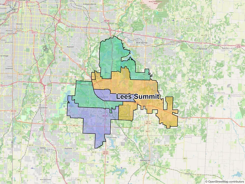 Map of Lees Summit, Missouri and ZIP codes