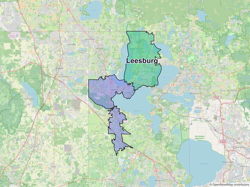 Map of Leesburg, Florida and ZIP codes