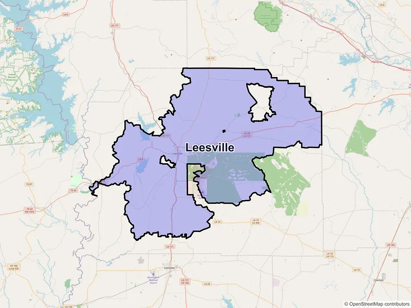 Map of Leesville, Louisiana and ZIP codes