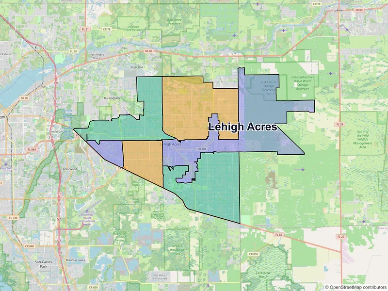 Map of Lehigh Acres, Florida and ZIP codes