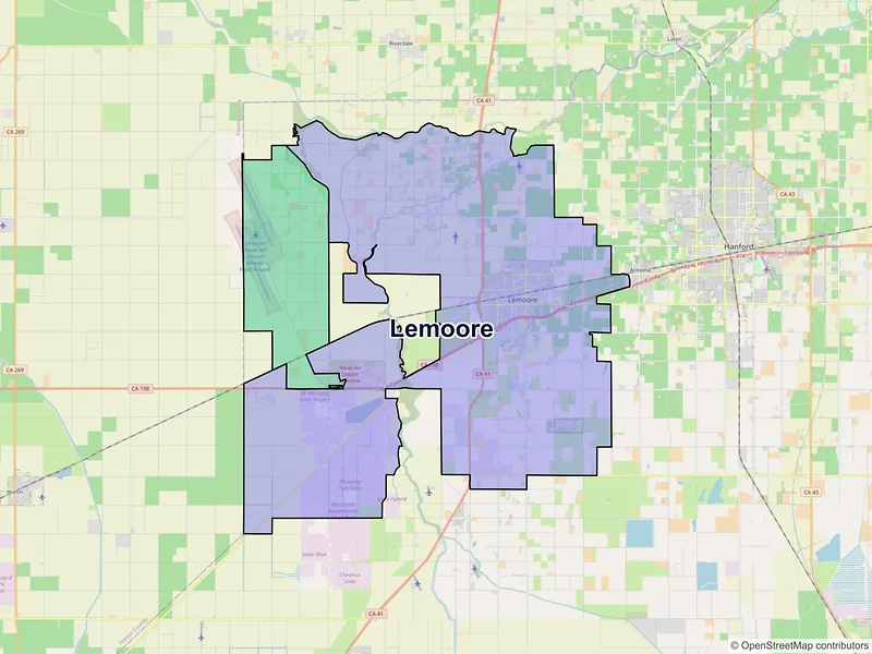 Map of Lemoore, California and ZIP codes
