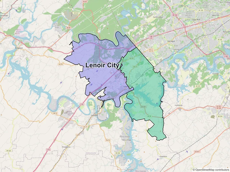 Map of Lenoir City, Tennessee and ZIP codes