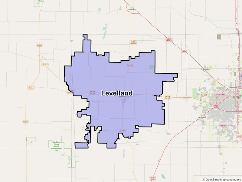 Map of Levelland, Texas and ZIP codes