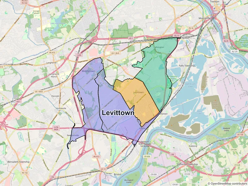 Map of Levittown, Pennsylvania and ZIP codes