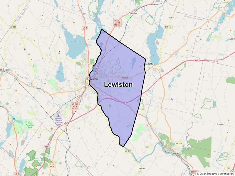Map of Lewiston, Maine and ZIP codes