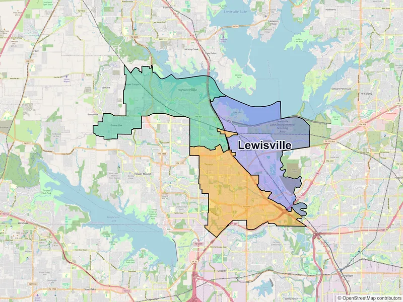 Map of Lewisville, Texas and ZIP codes