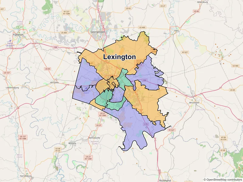 Map of Lexington, Kentucky and ZIP codes