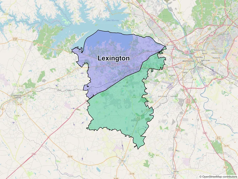 Map of Lexington, South Carolina and ZIP codes