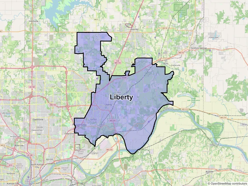 Map of Liberty, Missouri and ZIP codes